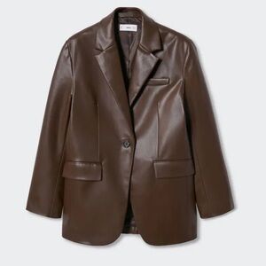 MANGO Faux Brown Leather Oversize Blazer Size XS